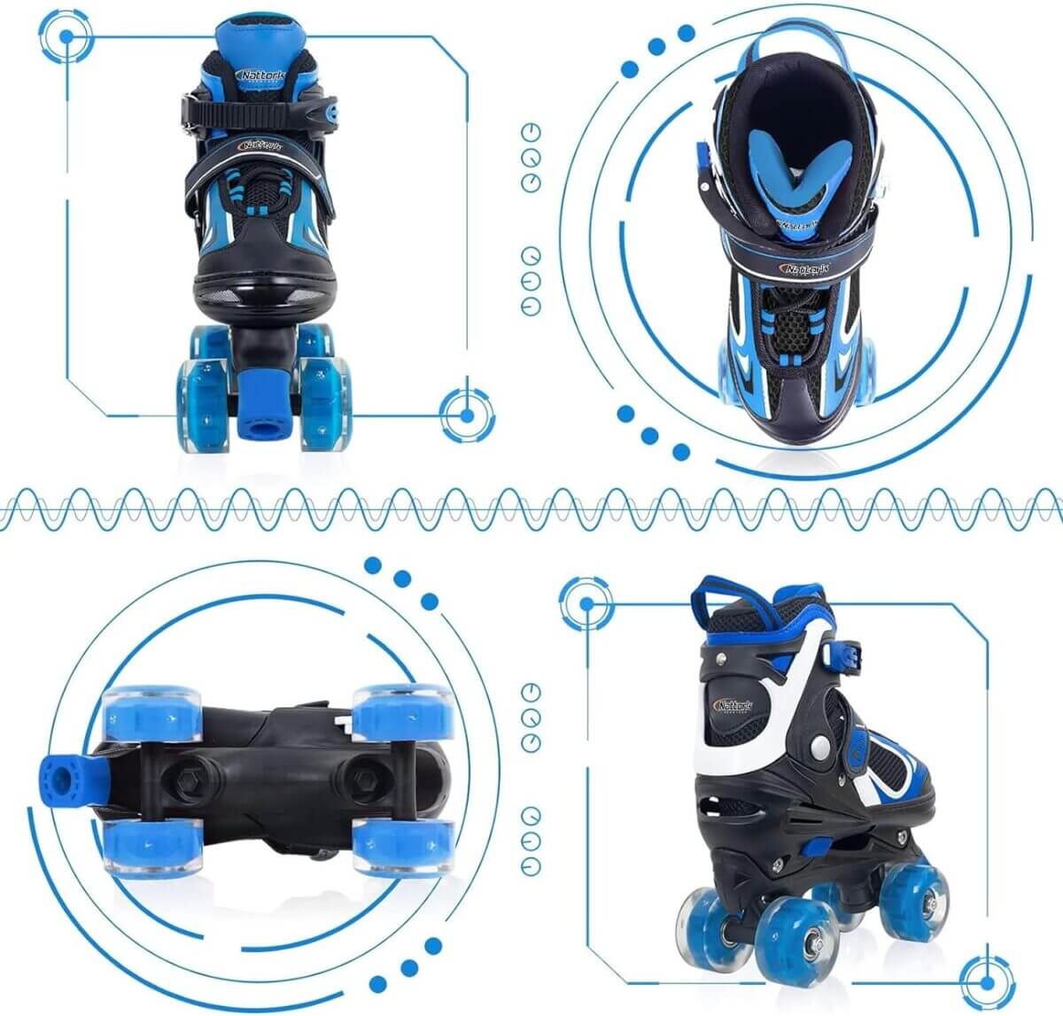Roller Skates Adjustable- Light Up wheels- Blue